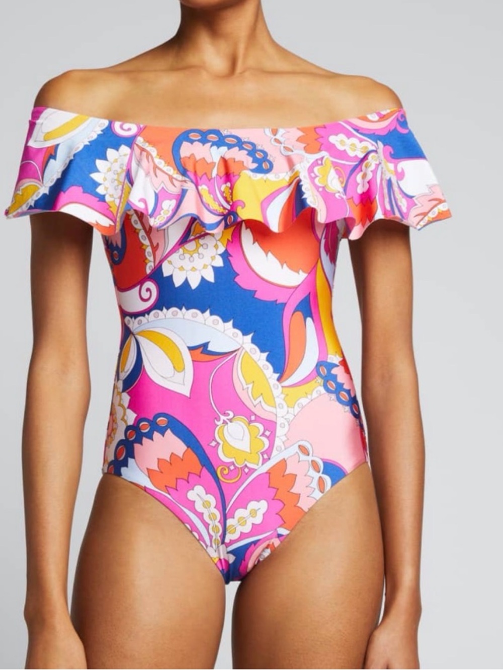 TRINA TURK SEVILLA Off the Shoulder One-Piece Swimsuit multi color size 10